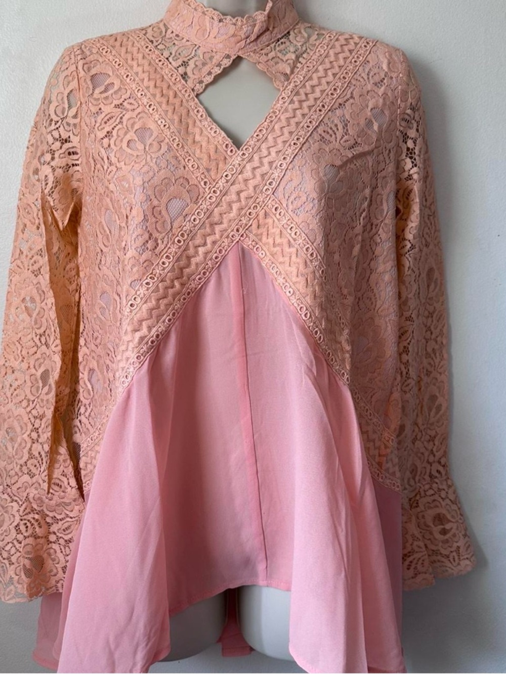 Lace Overlay Pink Peplum Blouse